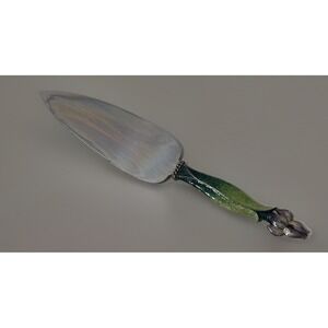 Sheffield England Stainless Steel Lily Ornate Enameled Handle Cake Knife 10.5"